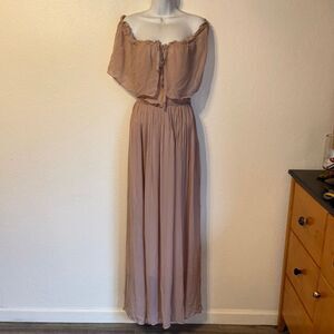 ASOS Pink Pleated Off-Shoulder Maxi Dress Size 8